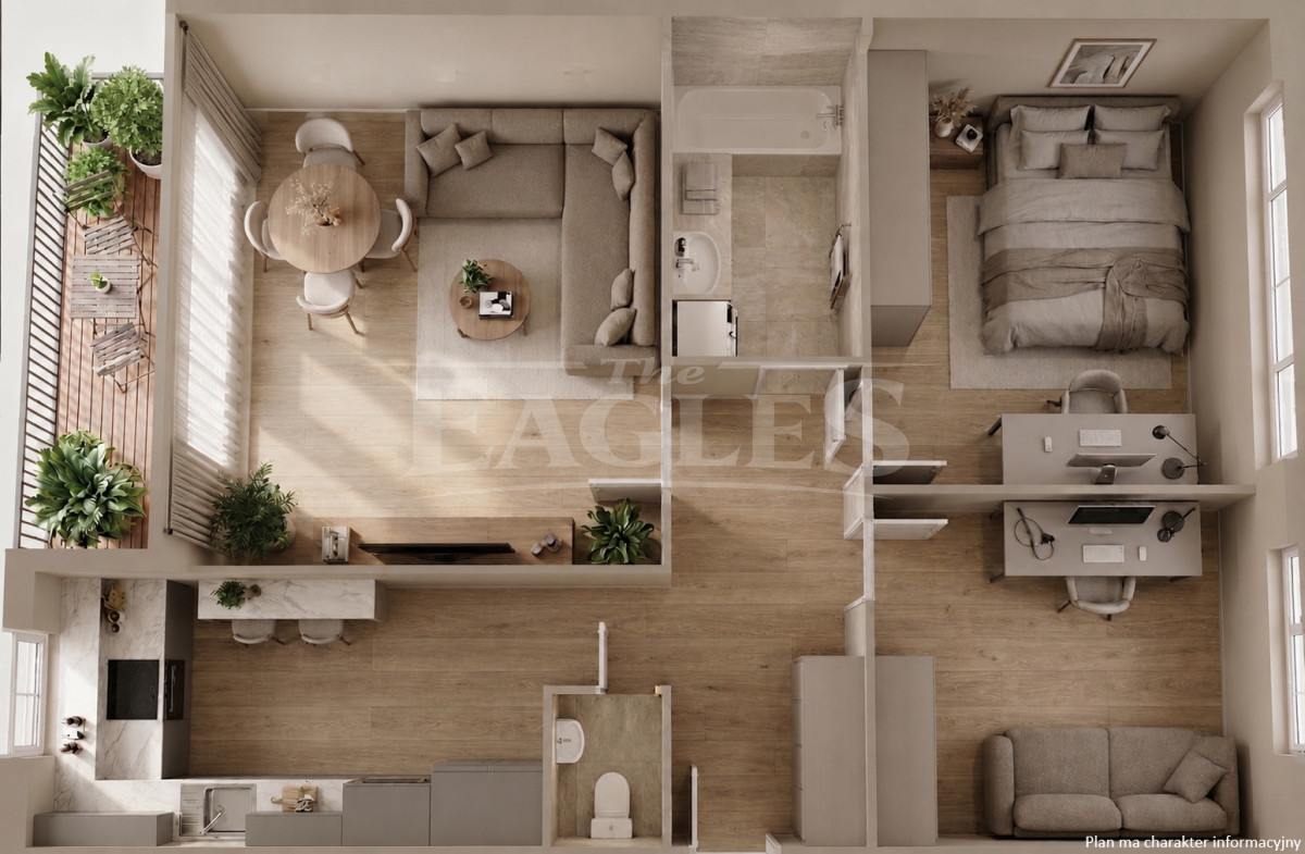 Sprzedaż-3 pokoje/ 61,30 m² z balkonem/Mokotów